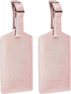 Travelambo Luggage Tags for Suitcases Faux Leather Privacy Protection 2 Pack Bag Tags Travel Accessories Essential, Rose Gold