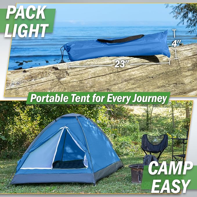 2 Person Outdoors Camping Tent with Rain Fly and Carrying Bag - Lightweight Outdoor Pop Up Tents for Camping Essentials, Music Festivals, Backpacking, Hiking, or Beach Shelter by Wakeman Outdoors