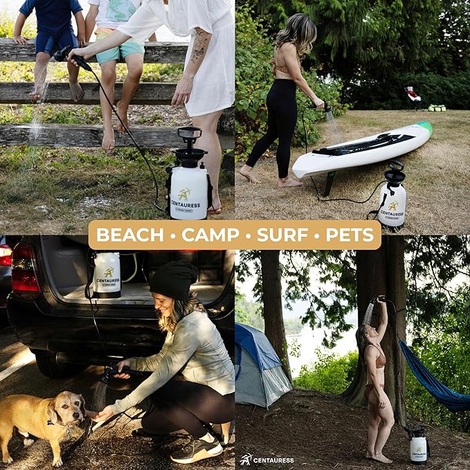 Portable Camping Shower Pump w/ Showerhead Holder and Safety Valve (45 PSI) - Portable Shower for Camping - Surf Rinse Kit - Beach Shower Pump – Camp Shower Kit - Portable Outdoor Shower Camping