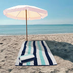 COTTON CRAFT Oversized Beach Towels - 2 Pack XXL 35x84 - The Big Kahuna 7 Foot Extra Large Beach Blanket Towel - Big & Tall - Huge 100% Cotton Velour Plush Soft Luxury Towel - Cabana Stripe Blue