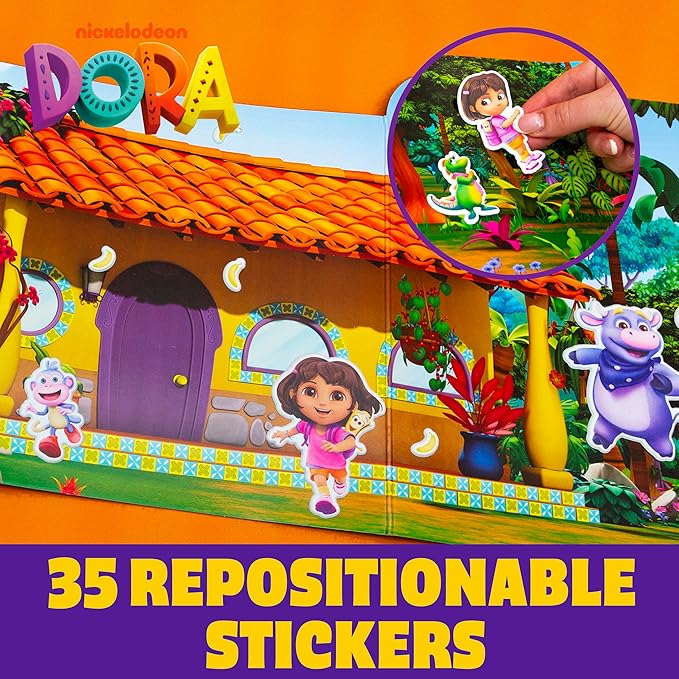 Dora Puffy Sticker Playset, 35 Reusable Stickers and 2 Play Scenes, Fun Kids Activities, Toddler Toys, Road Trip Essentials, Gifts for 4 Year Old Girl, Mess Free Airplane Toy