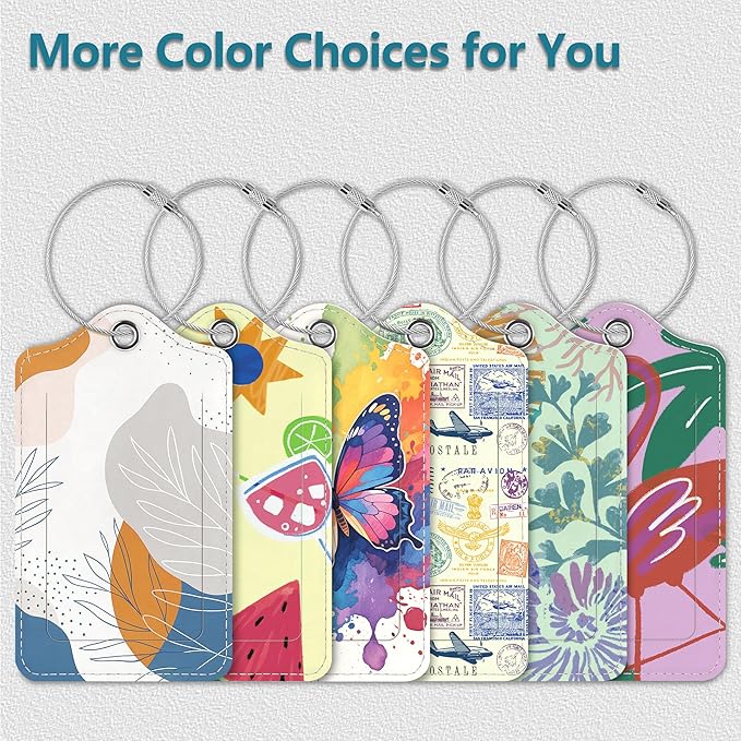 Luggage Tags for Suitcases, 2 Pack Cute PU Leather Luggage Tag TSA Approved with Stainless Steel Loop and Address Card Baggage Tag for Travel&Cruise Ships&Shipping Geometric Leaf, by Chelmon