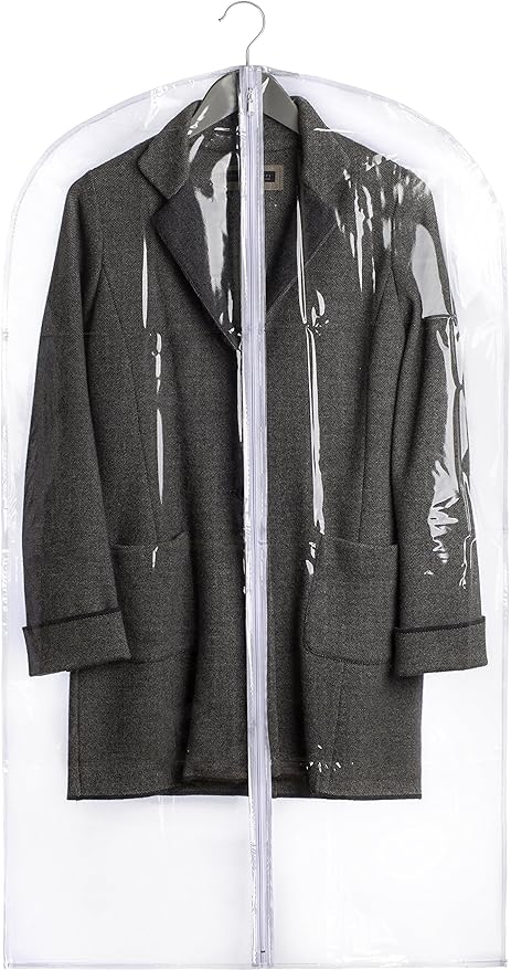 Handy Laundry Clear Vinyl Garment Bag - Protect Your Clothing While Traveling & Dust Free While Hanging in Your Closet. Ideal for Coats, Suits, Dresses or Gowns - Set of 2 (24 X 42 Inches)