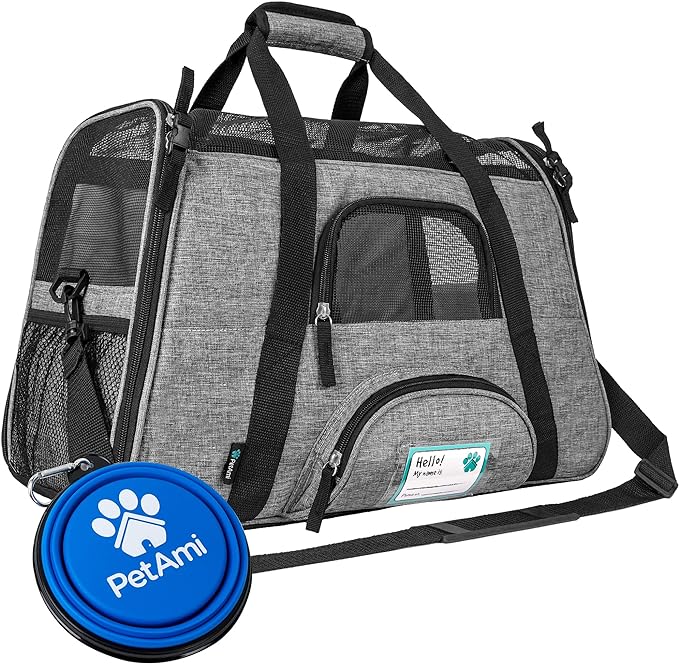 PetAmi Airline Approved Pet Carrier for Cats & Small Dogs, Soft Sided TSA Travel Carrier Bag Sherpa Bed, Breathable Mesh Ventilation, Collapsible Bowl, Fit Under Seat, Up to 18 lbs, Small Heather Gray