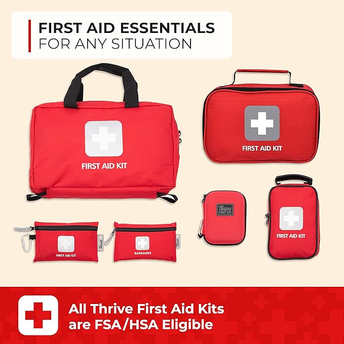 Thrive Mini First Aid Kit - Waterproof Rip-Stop Travel First Aid - Compact Hiking Supplies & Safety Kit - for Home Medical Use - 66 Piece Set, Pouch