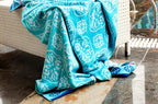 COTTON CRAFT Oversized XL Beach Towel 39 x 68-2 Pack - 100% Cotton Velour - Big & Huge - Pool Picnic Bath Towels - Jacquard Terry Thick Plush Super Soft Luxury - 450 GSM - Summer Trellis Pool Blue