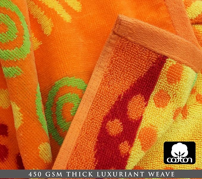 COTTON CRAFT Oversized Beach Towel - 2 Pack 35x70 XL Towels - 100% Cotton Big & Huge Pool Bath Towel - Plush Terry Jacquard Velour 450 GSM Super Soft Absorbent Luxury - Sunshine Orange Yellow