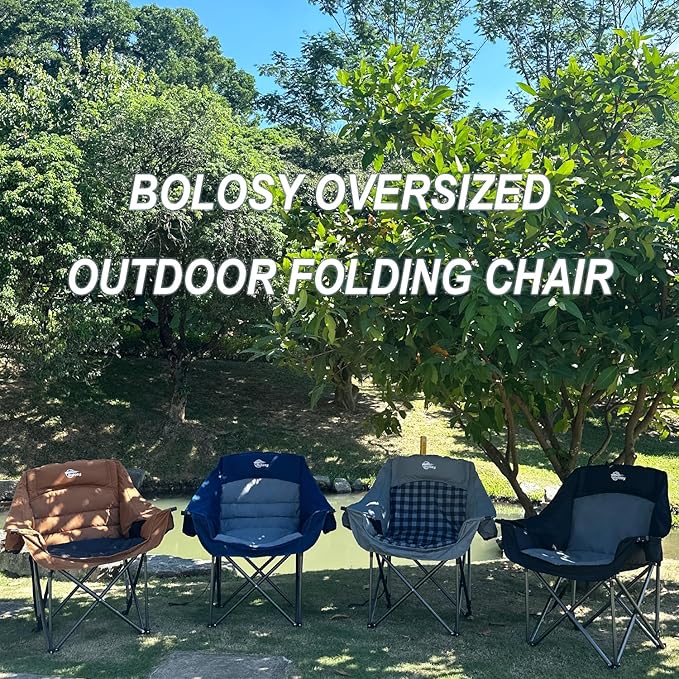 Bolosy Oversized Camping Chair Portable Folding Camping Chairs with Side Pocket Cup Holder and Carry Bag Heavy Duty Outdoor Camping Chairs for Adults, Fishing, Sports, Trip, Support 500lbs, Blue