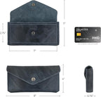Hide & Drink, Full Grain Leather Large Female Wallet, Travel Organizer for Women, Vintage Money and Card Holder, Handmade, Slate Blue
