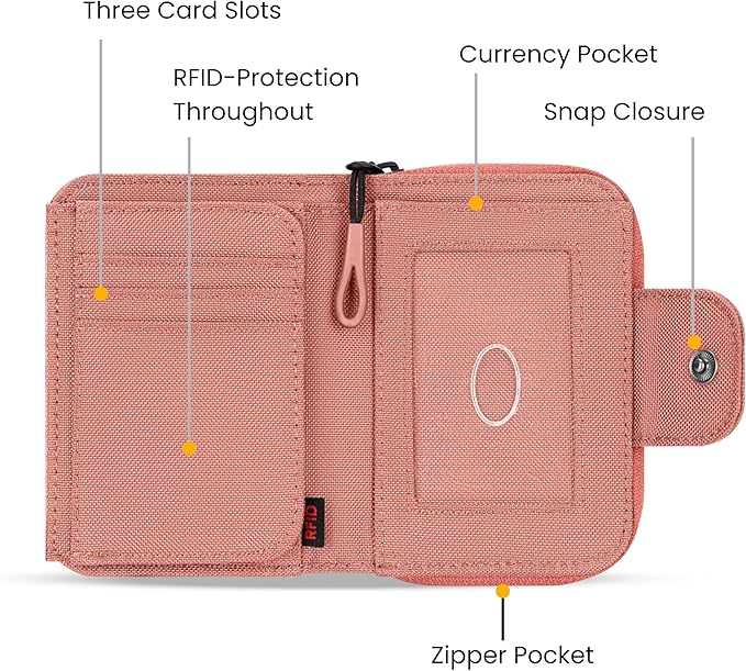 Sherpani Barcelona, Nylon Bifold Zipper Pocket Wallet for Women, Travel Bag, RFID Protection