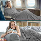 PAVILIA Travel Blanket Airplane Compact with Bag, Soft Packable Plane Blanket Kids Adults, Portable Camping Flight Essentials, Travelers Gifts Accessories, Luggage Backpack Strap, 65x40 Gray