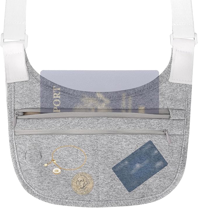 Travel Money Belt Cashsafe Anti Theft Travel Wallet, Fanny Packs for Passport Holder Hidden Under Clothes, Running Bag to Carry Phone Keys (Grey)