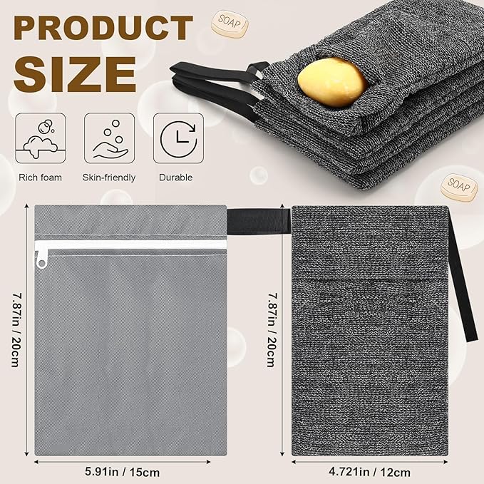 Reallnaive 4 Sets Travel Soap Bar Bag Quick Dry Waterproof & Leakproof Soap Dish Case with Foaming Nets Multifunctional Toiletry Shower Gym Essentials Pouch for Camping Enthusiasts(Gray)