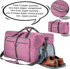 Vomgomfom 65L/85L/115L Foldable Travel Duffle Bag, Lightweight Checked Luggage with Shoe Compartment, Water-Resistant Weekender Overnight Bag for Men & Women