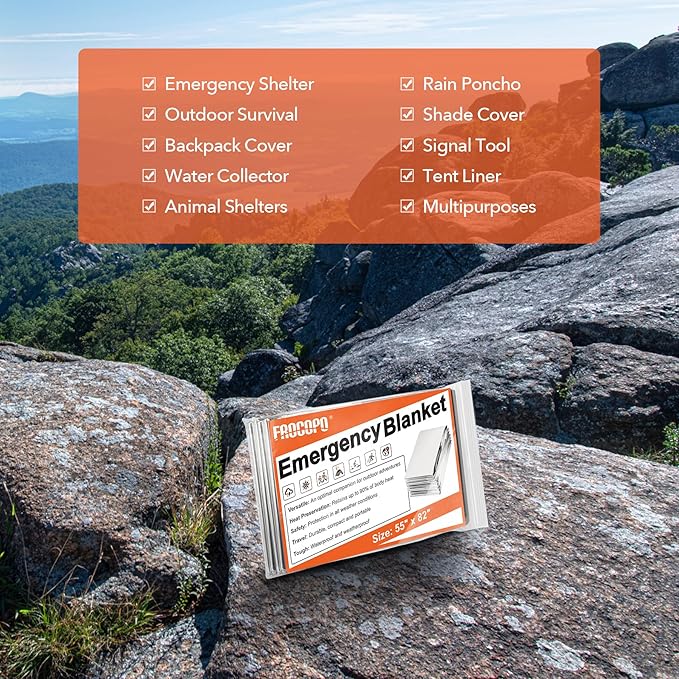Frocopo 6 Pack Emergency Mylar Blanket, Emergency Blanket Space Blanket Survival Rescue Insulating Reflective foil kit Outdoors Hiking Camping Blanket Perfect for Outdoors, Hiking, Camping Survival