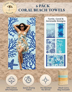 LANE LINEN Beach Towels 6 Pack, Oversized Pre-Washed Large Stylish Pool Towels for Adults, Quick Dry Lightweight Travel Towel, 39"x71" - Coral Beach