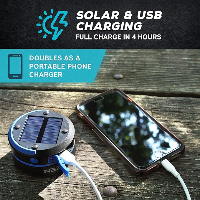 Kizen Outdoor Solar Lantern - Solar or Plug Rechargeable Lantern - Collapsible LED Light for Power Outages - Camping Essential Lamp for Tent Light, Hanging, or Flashlight - Yellow