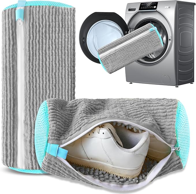 2Pcs Reusable Shoe Washing Machine Bag for Washer and Dryer:Free Up Hands, Prevent Deformation,shoe bag with Zipper Protection Design, Use for all Shoes,Sports Shoes(Gray)