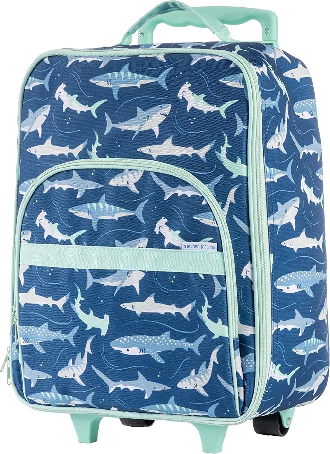 Stephen Joseph, Kids Roling Carry-On Luggage, 12.5"L x 6.5"W x 18"H, Blue Shark