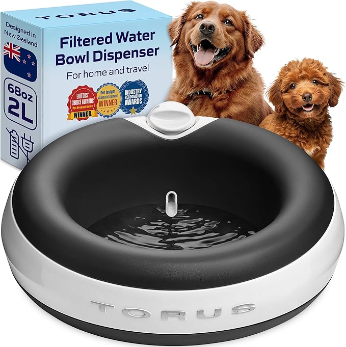 Maxi Filtered Dog Water Bowl, 2L/68oz - No Power or Batteries Needed, Auto-Refill, No Spill, Portable Travel Lock, Carbon Filter, BPA-Free, Dogs & Cats
