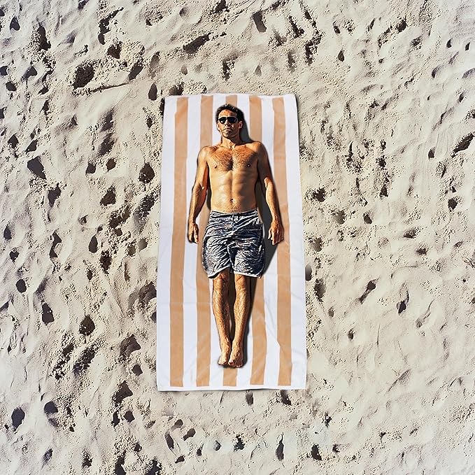 COTTON CRAFT Oversized Beach Towels - 2 Pack XXL 35x84 - The Big Kahuna 7 Foot Extra Large Beach Blanket Towel - Big & Tall - Huge 100% Cotton Velour Plush Soft Luxury Towel - Cabana Stripe Linen