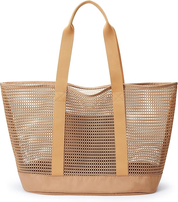 KALIDI Upgrade Version Beach Mesh Tote Bag MAX 27L Large capacity,Shoulder Bag Nylon Hobo Women Casual Foldable Beach Picnic