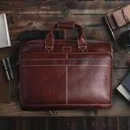 LEATHER VILLAGE 16" Leather Laptop Messenger Briefcase Bag for Men-Leather Satchel for Travel and Office Shoulder Bag-Red Brown