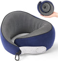 KPNEOL Travel Pillow, 100% Pure Memory Foam Travel Neck Pillow Airplane Neck Support Ergonomic Design for Traveling Suitable for Airplanes,Offices and Cars-Navy Blue