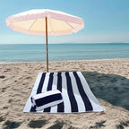 COTTON CRAFT Oversized Beach Towels - Set of 2 - XXL 35x84 The Big Kahuna 7 Foot Extra Large Beach Blanket Towel - Big & Tall - Huge 100% Cotton Velour Soft Luxury Pool Bath Towel - Cabana Stripe Navy