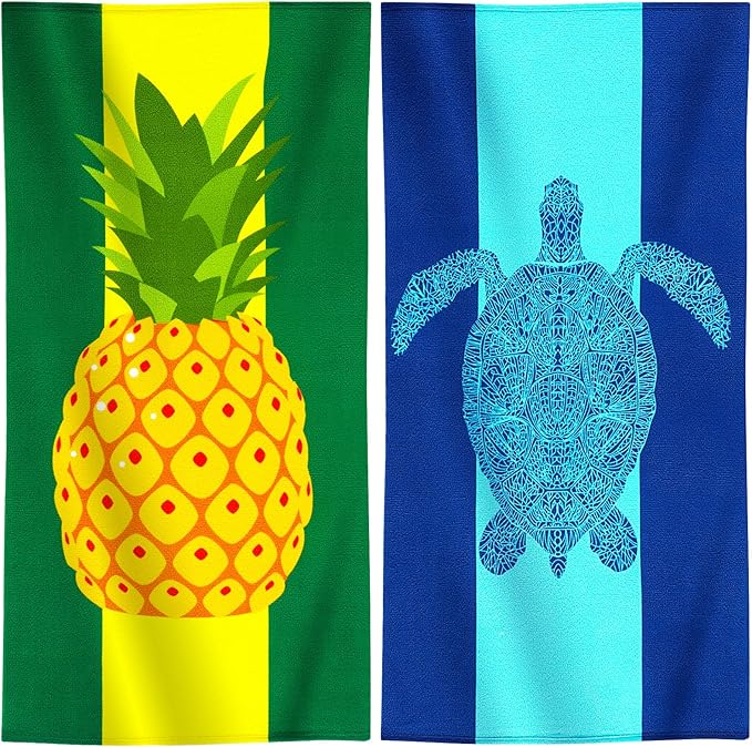 Genovega 2 Packs Oversized Terry Beach Towel 36 x 72 in Soft Extra Large Long Pool Swim Towels Clearance XL Big Travel Blanket Must Haves Vacation Essentials for Adult Yellow Pineapple