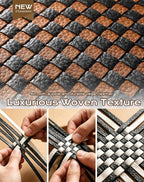 Trendy Woven Checkered Crossbody Bum Bag for Women，PU Leather Checkered Purse Fanny Packs Belt Bag (Woven Bum Bag - Black-Brown)