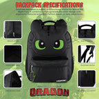AI ACCESSORY INNOVATIONS How to Train Your Dragon Toothless Backpack, Black 16 Inch School Bag with 3D Face Applique, Green Eyes, Lightning Bolt Keychain, for Boys and Girls