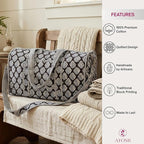 ATOSII Handblock Print 100% Cotton Large Quilted Duffle Bag for Overnight Trip, Travel Weekend Bag, Luggage, 2 Pockets with Zipper, 1 Front Pocket, Detachable Long Strap, 20 X 10 X 12 Inches, Gracie