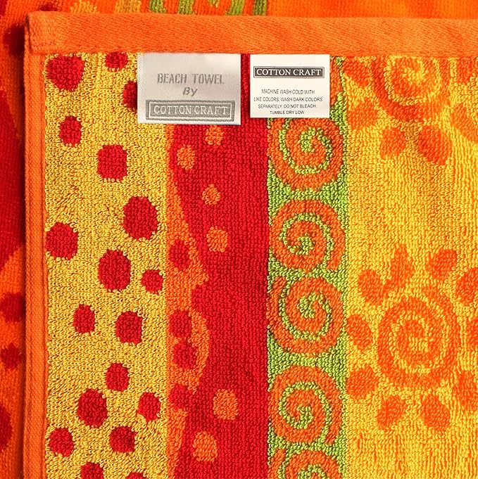 COTTON CRAFT Oversized Beach Towels - 2 Pack XXL 35x84 - The Big Kahuna 7 Foot Extra Large Beach Blanket Towel - Big & Tall - 100% Cotton Jacquard Velour Soft Luxury Towel - Sunshine Orange Yellow