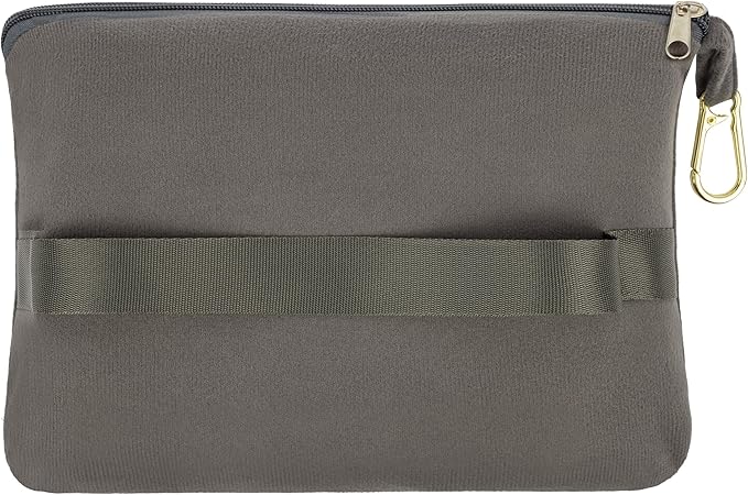BlueHills Lightweight Travel Blanket Pillows Compact for Two Airplane Traveling Essentials Flight Throws in Bag case with Backpack Clip Compact Large Plane Accessories – Gray and Beige