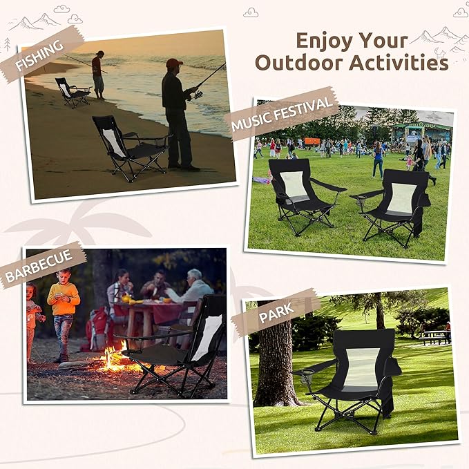 HaSteeL Folding Beach Chair Set of 3, Foldable Black Camping Chairs & Grey Table for Outside, Low Beach Chair Portable for Adults Fishing, Picnic, Outdoor BBQ, Cup Holder & Storage Bag