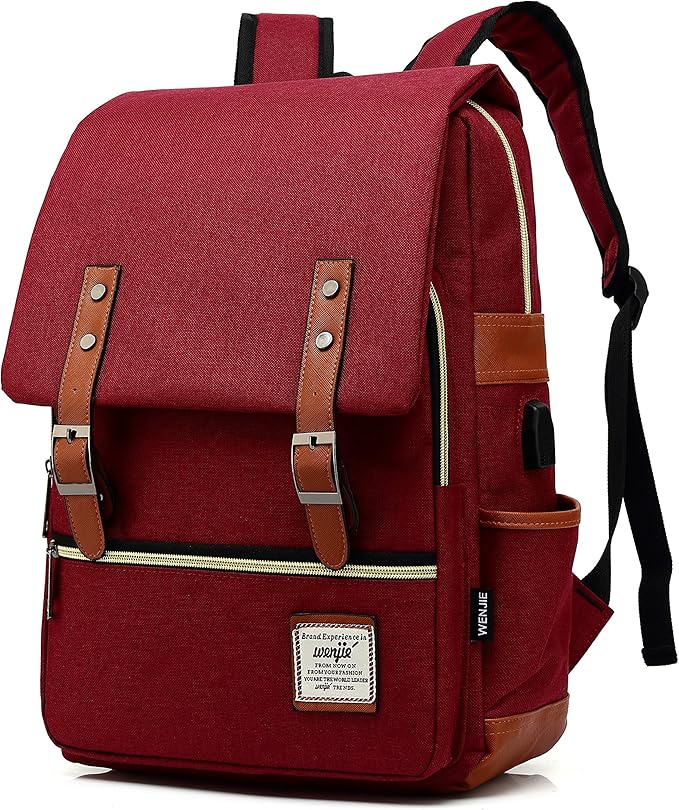 Mancio Slim Vintage Laptop Backpack For women,Men For Travel, College, Dayparks, Fits up to 15.6Inch Notebook(Red)