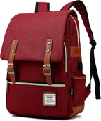 Mancio Slim Vintage Laptop Backpack For women,Men For Travel, College, Dayparks, Fits up to 15.6Inch Notebook(Red)