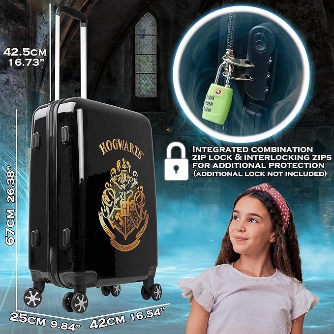 Harry Potter Suitcase for Kids Teens Hogwarts Hard Shell Luggage Rolling Suitcase 4 Wheels Travel Essentials Vacations Trips (M/L26”xW16.5”, 60L, Black)