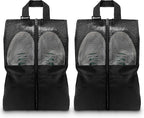 Shoe Bags For Travel, Used As For Storage or Shoe Travel Bag, Space Saving When Travelling With This Travel Shoe Bags For Packing, Featuring Waterproof Nylon Sneaker Bag. (Black, 2 Pack, Large)