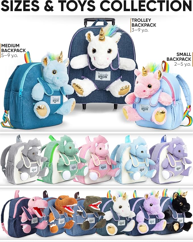 Naturally KIDS【Upgraded Toddler Backpack w Removable Pink Unicorn Toy for Girls Age 2-6 | Side & Inner Pockets, Reflective Logo, Name Tag | Cute Christmas & Birthday Gifts