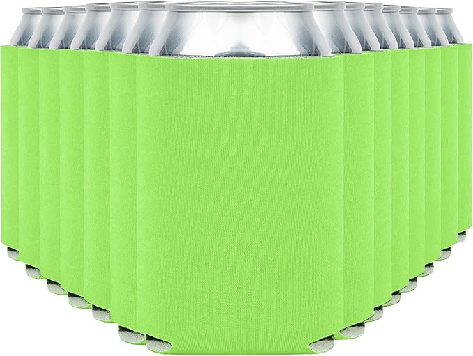 Blank Beer Can Coolers Sleeves (30-Pack) Soft Insulated Beer Can Coolies - HTV Friendly Plain Koolies in Bulk for Beer Cans & Bottles - Coolie Blanks for Vinyl Projects & Wedding Favors (Lime Green)