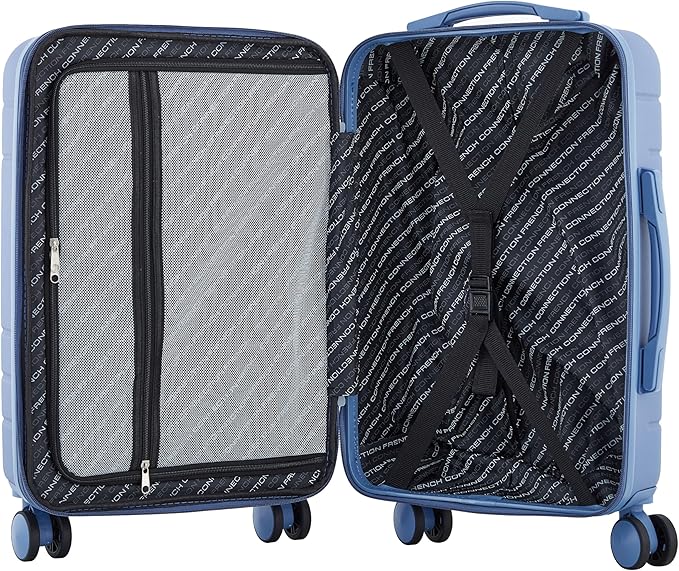 French Connection St. Martin Carry-On Luggage with Cup Holder/USB Ports, Stormy Blue