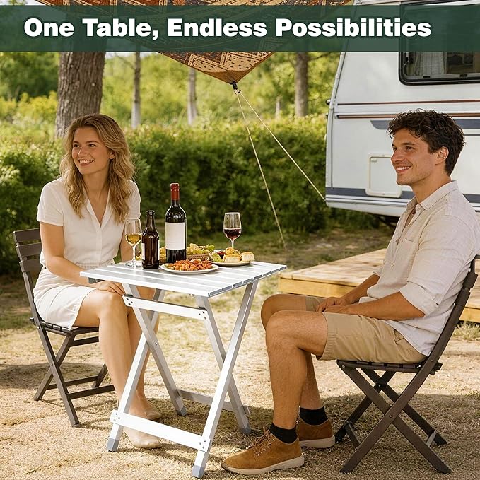 SUNNYFEEL Folding Camping Table - Lightweight Aluminum Portable Picnic Table, 18.5x18.5x24.5 Inch for Cooking, Beach, Hiking, Travel, Fishing, BBQ, Indoor Outdoor Small Foldable Camp Tables
