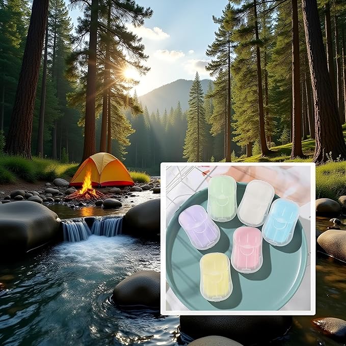50Pcs Blue Portable Soap Sheets,Water Soluble Hand Washing Bath Scented Paper Camping Soap and Shampoo for Outdoor,Camping Hiking Mini Portable Travel Paper Sheets Disposable Personal Care