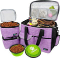 PetAmi Dog Travel Bag, Travel Pet Bag Organizer, Dog Food Travel Bag with Container Collapsible Bowls, Pet Travel Supplies Gift Accessories for Weekend Camping, Puppy Cat Diaper Bag, Purple Large