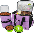 PetAmi Dog Travel Bag, Travel Pet Bag Organizer, Dog Food Travel Bag with Container Collapsible Bowls, Pet Travel Supplies Gift Accessories for Weekend Camping, Puppy Cat Diaper Bag, Purple Large