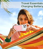 miisso 6000mah Ultra Slim Built in Cables Power Bank, Card Size Built in USB C Cords Battery Pack Portable Charger for Phones, 3 Output External Battery Pack Compatible with iPhone, Pink