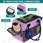 PetAmi Dog Purse Carrier for Small Dogs Cats, TSA Airline Approved Soft-Sided Pet Carrier with Pockets, Ventilated Travel Tote Bag with Bed & Shoulder Strap, Puppy Kitten, Max 12 lbs, Purple