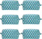 PAZIMIIK Checkered Makeup Bag for Purse Portable Zipper Make Up Pouch Small Cosmetic Case for Travel Accessories (6PCS Lake Blue)